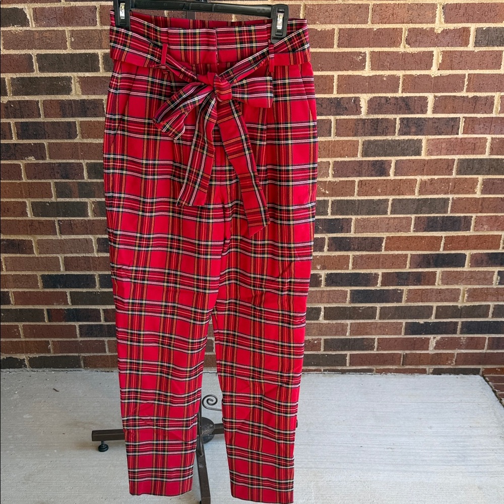 ANTONIO MELANI Red Plaid Ankle Pants